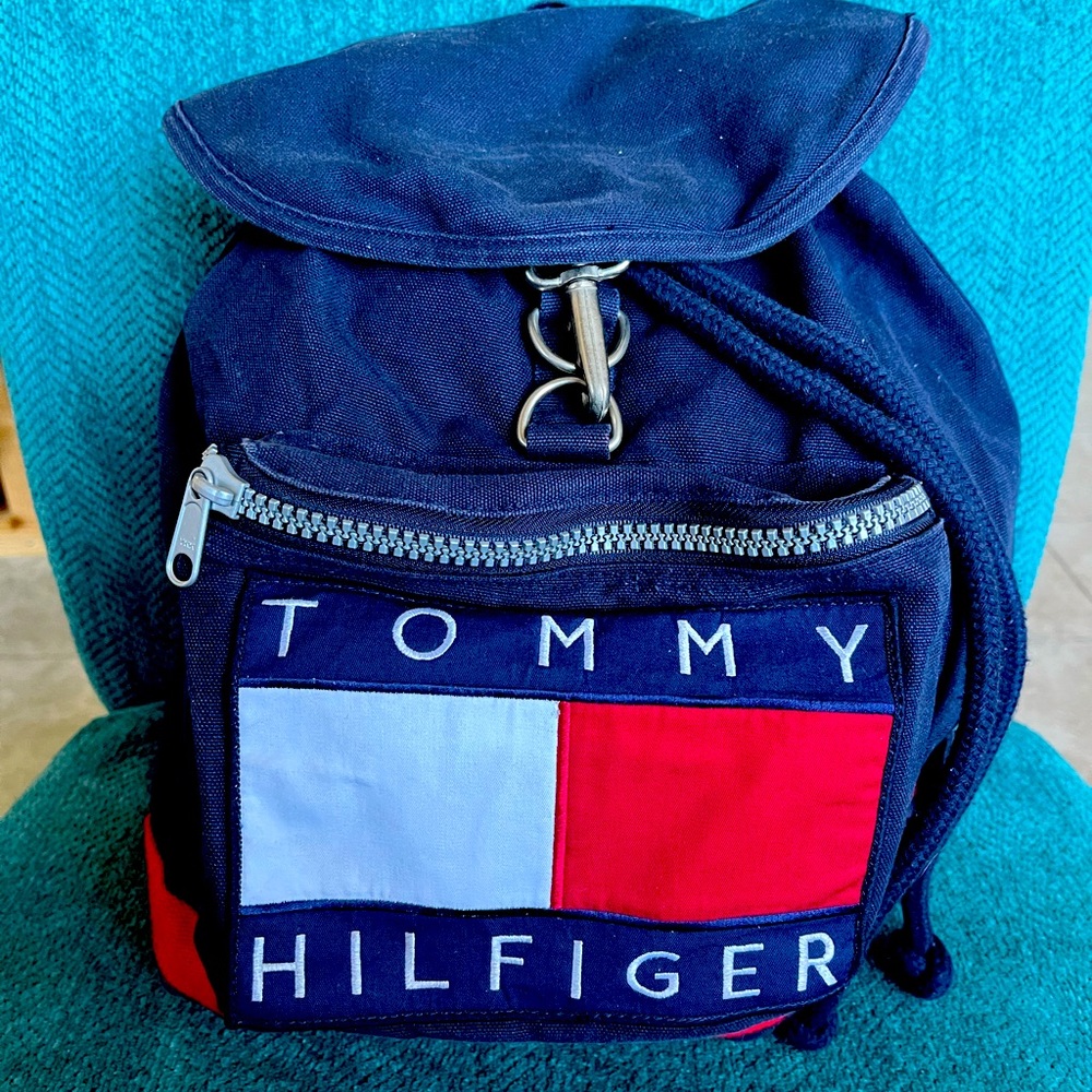 Vintage Tommy Hilfiger Canvas Drawstring Backpack Rare Find